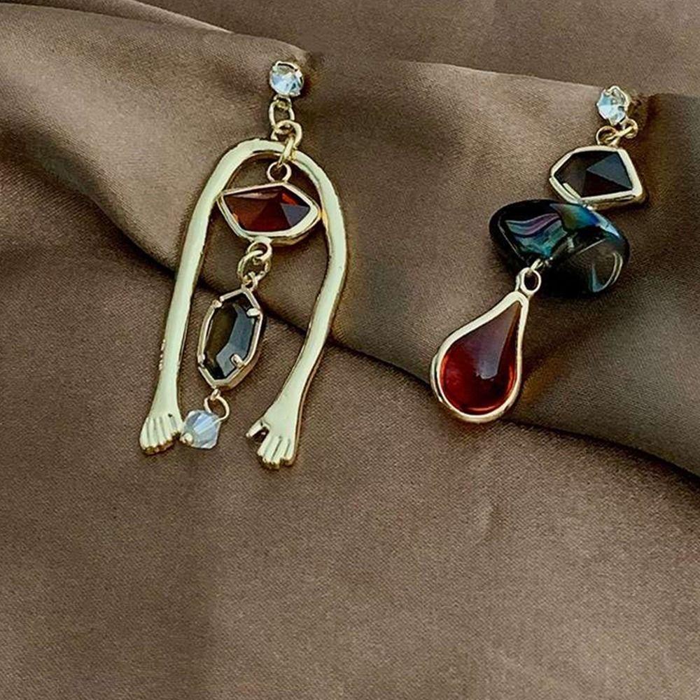 Khuyên Tai Bất Đối Xứng Thời Trang Cho Nữ|Khuyên Tai Thả Lủng Lẳng Phong Cách Pháp Khí Chất