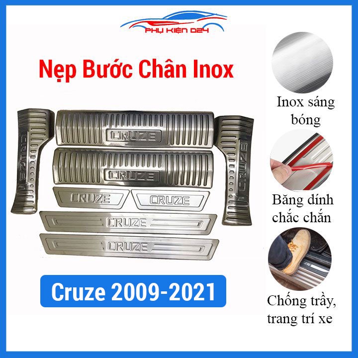 Ốp bậc cửa, nẹp bước chân INOX cho xe Chevrolet Cruze 2009-2010-2011-2012-2013-2014-2015-2016-2017-2018-2019