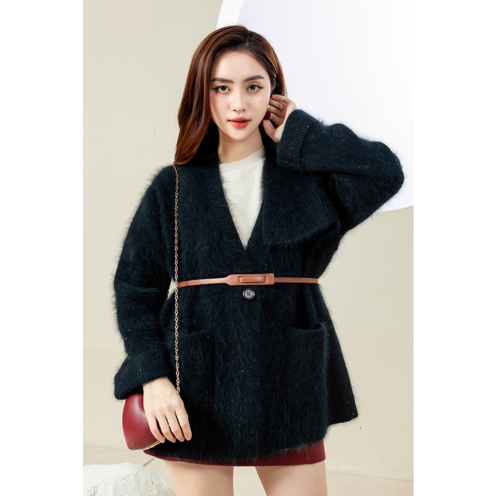 Cardigan lông nhũ navy