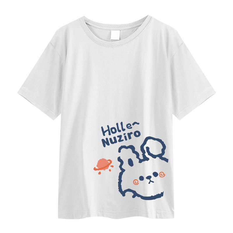 ihkke Áo Thun Đen Tay Ngắn In Hình Thỏ hi bunny Phong Cách Hàn Quốc Thời Trang Unisex