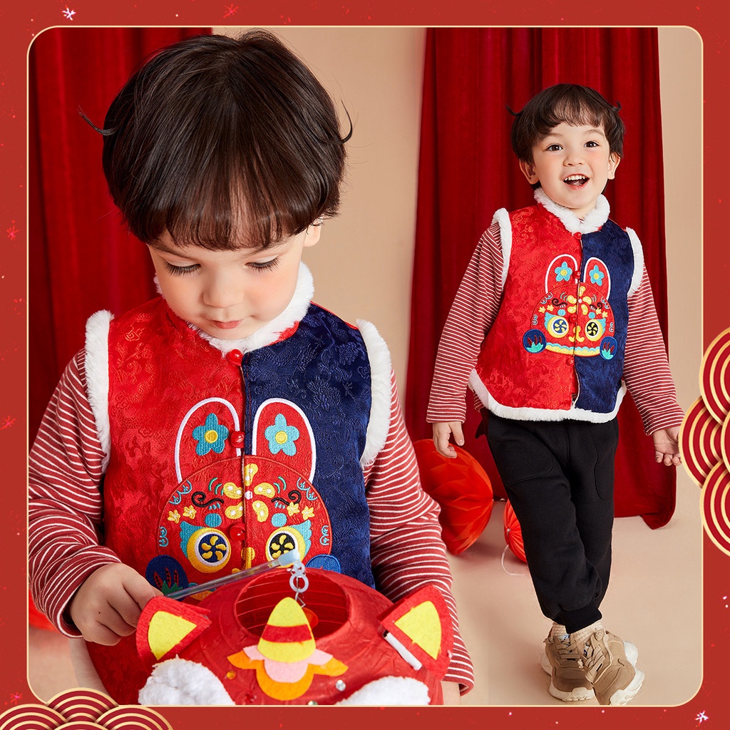 Babyfair. Trẻ Em Trung Quốc Năm Mới Áo Dày Màu Chặn Bộ Dễ Thương Thời Trang Đường Phù Hợp Với