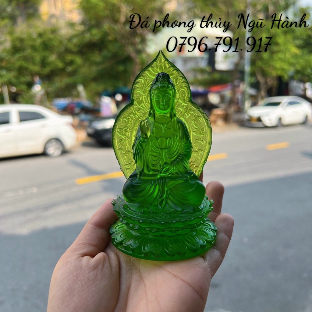 Tượng quan thế âm lưu ly lá bồ đề trang trí nội thất , taplo xe ô tô siêu đẹp - cao 13cm