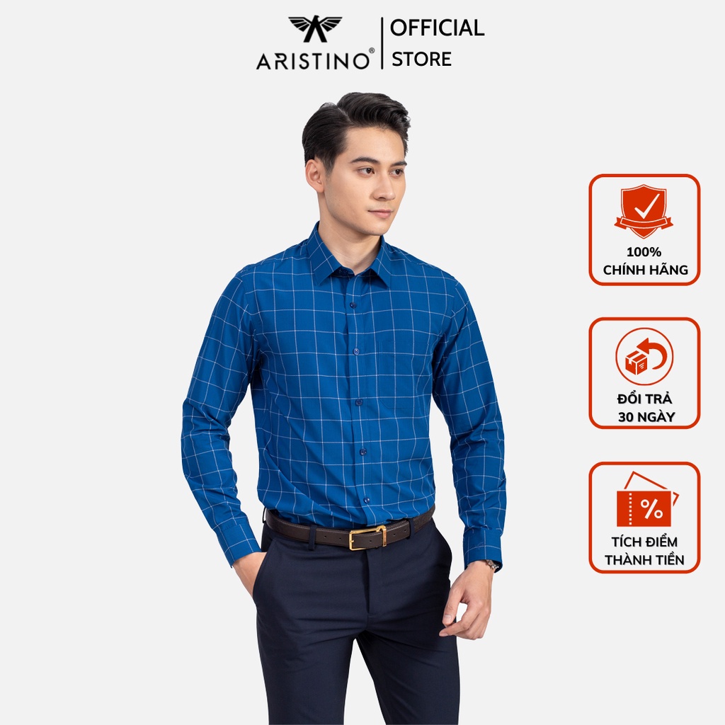 Áo sơ mi nam dài tay Aristino dáng suông vừa thoải mái, họa tiết kẻ caro nam tính, lịch sự - ALS28201