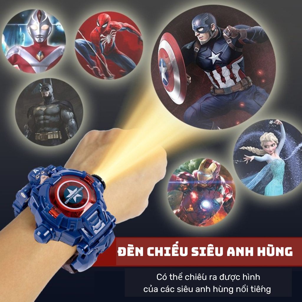 Đồng hồ biến hình robot, Đồng hồ biến hình siêu nhân, có đèn chiếu hình các nhân vật.