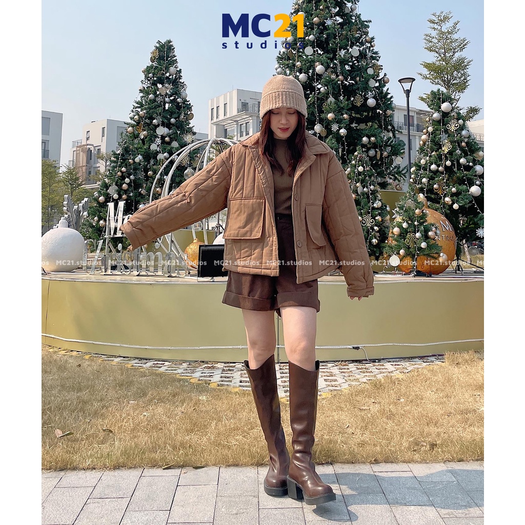 Quần sooc gập gấu MC21.STUDIOS chất nhung tăm lưng cạp cao short bigsize Ulzzang Streetwear Hàn Quốc vải dày mịn Q3406