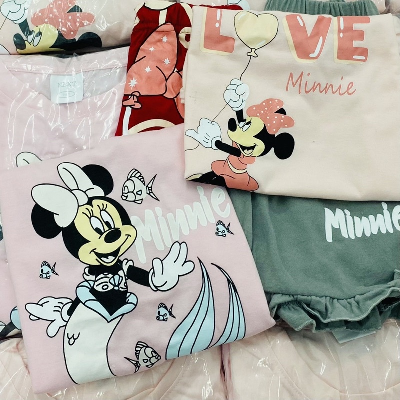 Set 2 bộ cotton cộc tay Minnie Love cho bé gái size từ 10-24 cân