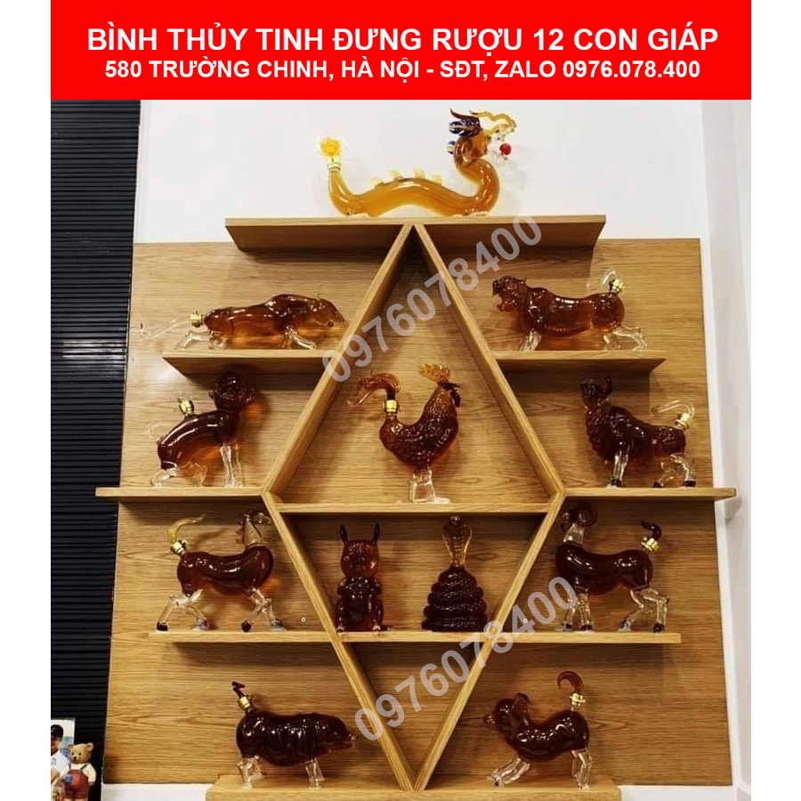 Bộ Bình Thủy Tinh Đựng Rượu 12 Con Giáp Cao Cấp, Đủ Bộ 12 Con, Hàng Loại 1