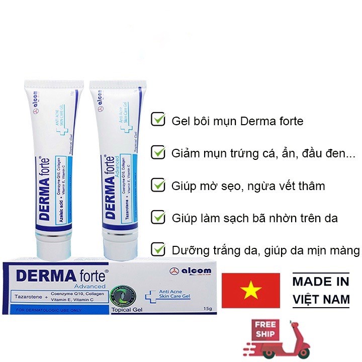 FREE SHIP- Derma Forte 15g - Bản Thường / Advanced, Gel Giúp Giảm Mụn Trứng Cá, Ngừa Thâm, Mờ Sẹo, Dưỡng Da date