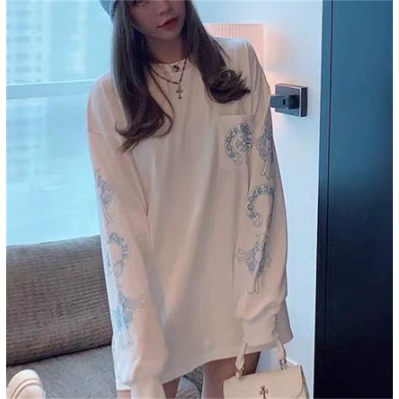 Áo Thun Cotton Tay Dài In Hình Thánh Giá Và Trái Tim Màu Chrome Thời Trang Đường Phố Cho Nam Và Nữ