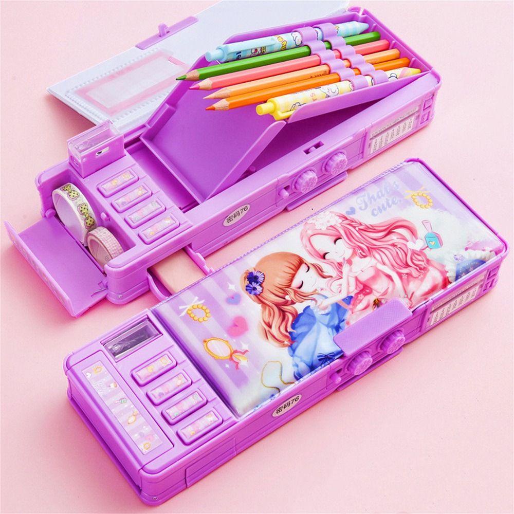 Hộp Đựng Bút Đa Năng Có Khóa Họa Tiết Hoạt Hình Xinh Xắn Dành Cho Nữ Ốp