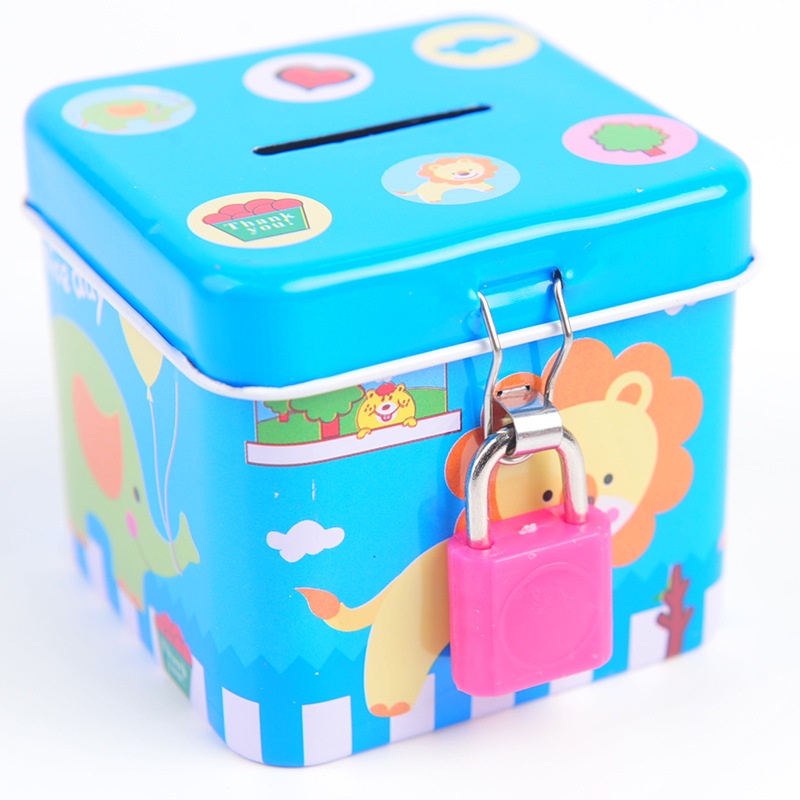 1 Hộp Đựng Tiền Tiết Kiệm Bằng Kim Loại Hình Vuông Có Khóa Và Chìa Khóa Màu Sắc Ngẫu Nhiên Cho Trẻ Em