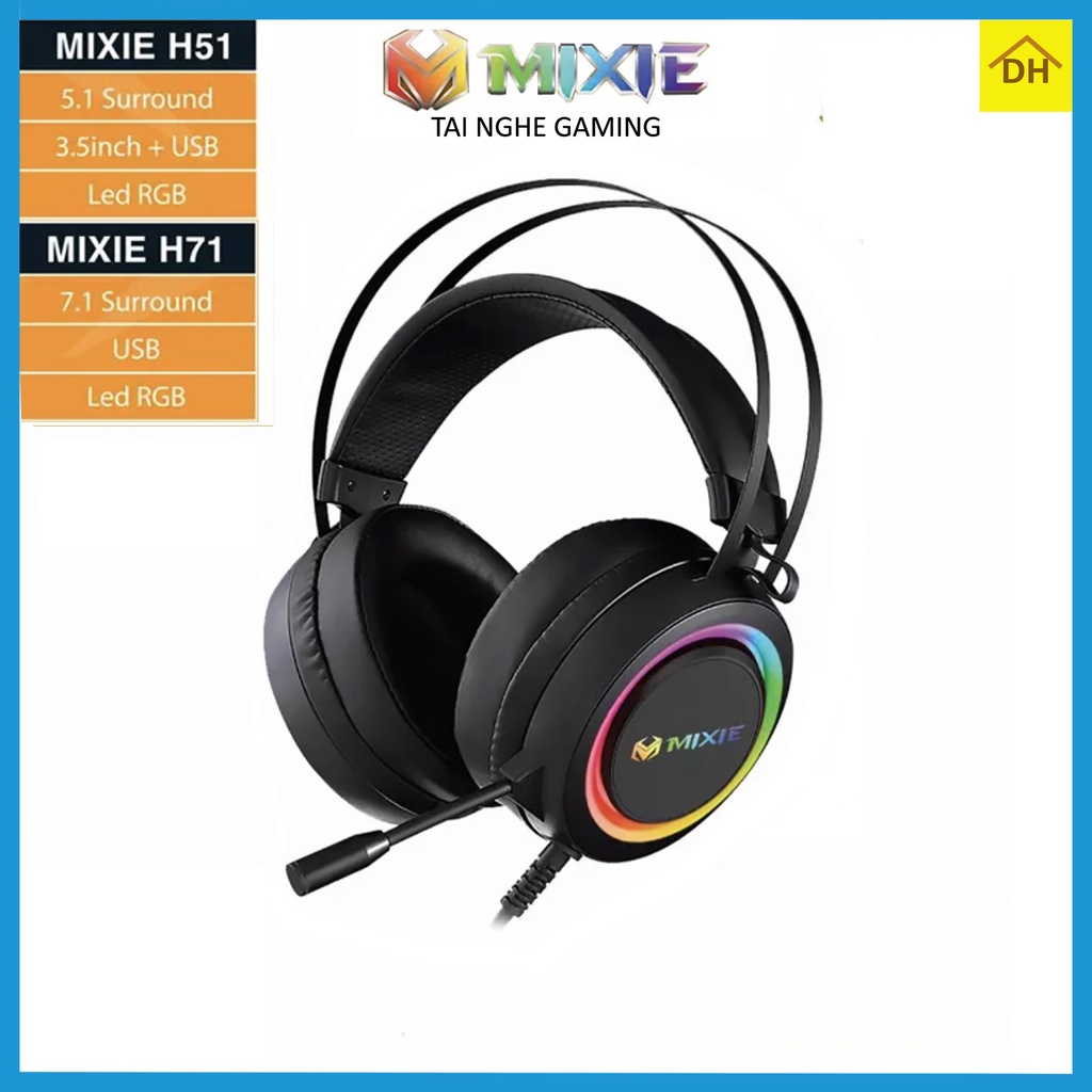 [XẢ HÀNG] Tai Nghe Gaming MIXIE H51/H71- Âm Thanh 5.1/7.1 -Có Đèn Led RBG, Kết Nối USB+Mic- Bảo Hành 12 Tháng