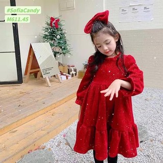 Váy nhũ đỏ kèm nơ hàng thiết kế cho bé gái