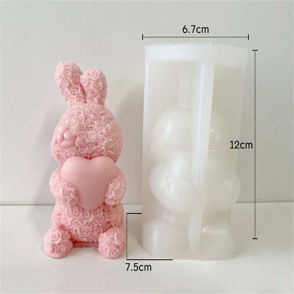 Khuôn Silicone Làm Nến Thơm Hình Thỏ Hoa Hồng