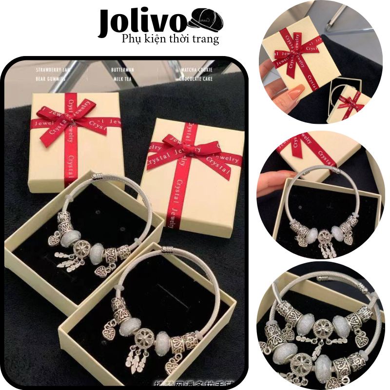 Vòng lắc tay nữ vòng charm có nấc điều chỉnh full box làm quà tặng biếu sang trọng jolivo