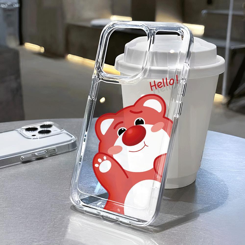 Ốp Điện Thoại Trong Suốt In Hình Gấu Strawberry Cho iphone 14promax 13 12 11 7Plus 7 8 X XR XSMax