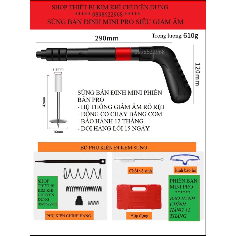 Súng bắn đinh, máy bắn đinh kèm 100 đinh hạt nổ- thế hệ PRO (BẢO HÀNH 12 THÁNG)