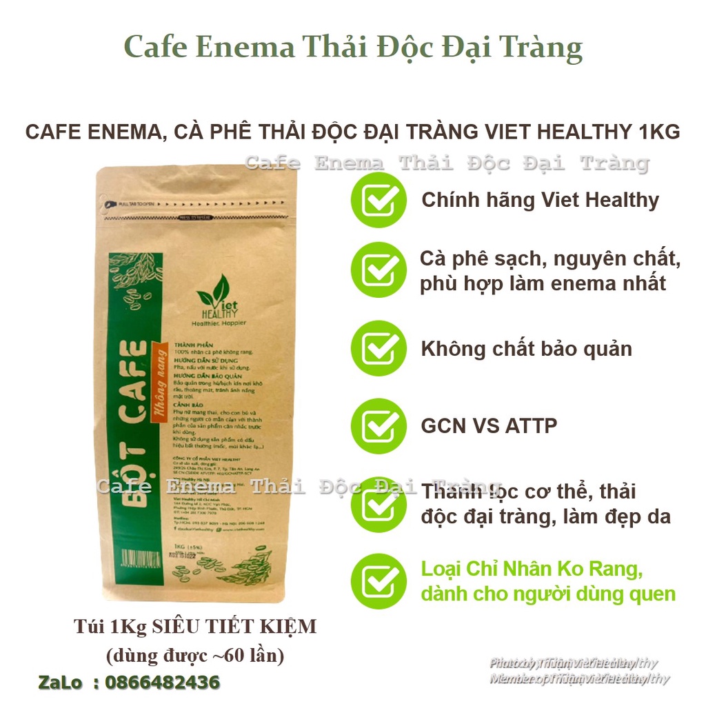 Bột cà phê enema chỉ nhân không rang viet healthy 1kg cafe thải độc đại tràng viethealthy enema coffee gerson detox