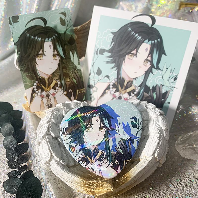 Genshin Doujin Merch huy hiệu tình yêu thẻ trong suốt thẻ vuông bộ đồ ba mảnh