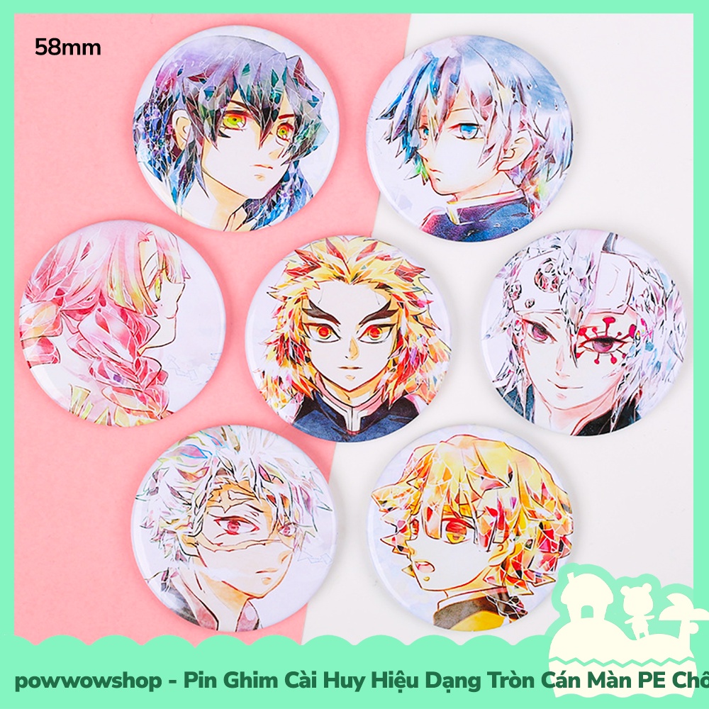 [Sẵn VN - Hỏa Tốc] Huy Hiệu Pin Ghim Dạng Tròn 58mm Cài Áo / Túi / Balo Màn PE Phong Cách Anime Manga Kimetsu No Yaiba