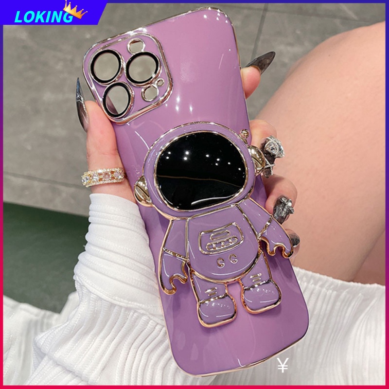 Ốp Điện Thoại silicone In Hình Phi Hành Gia Kèm Giá Đỡ Cho iphone 15 promax 15 plus 11pro max 12pro max 13pro max 14pro max