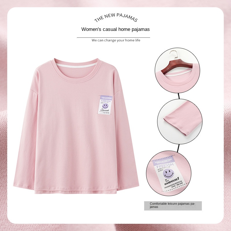 Bộ Đồ Ngủ Liền Thân Vải Cotton Mỏng Tay Dài Cổ Tròn Màu Trơn Thời Trang Xuân Thu Cho Nữ