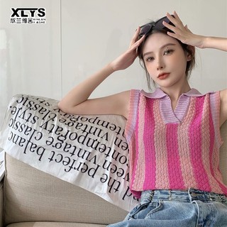 Áo thun XINLANYASHE dệt kim sát nách cổ bẻ thời trang Hàn Quốc cho nữ