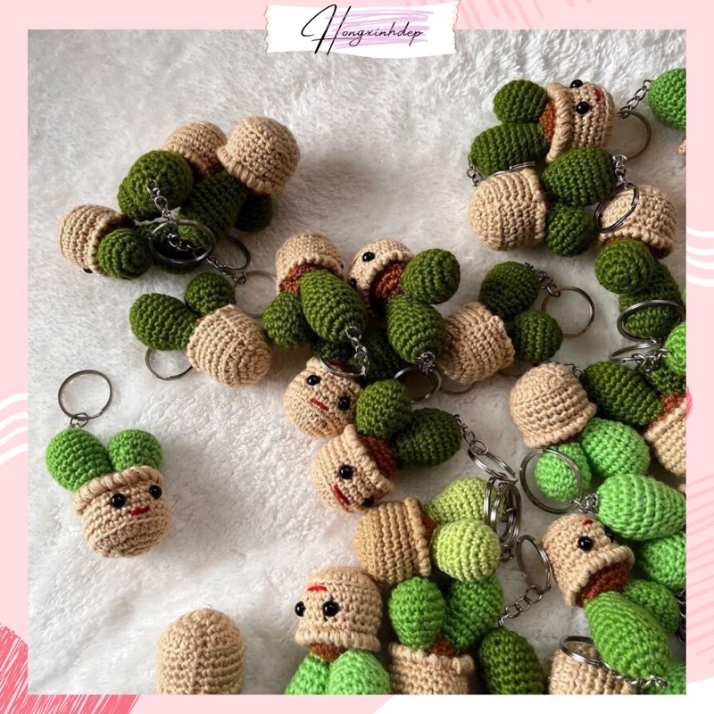 Móc Khóa Đẹp Cute hình cây xương rồng dễ thương phụ kiện Túi Xách bằng len