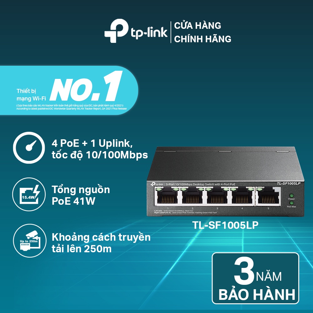 [Hỏa Tốc] Bộ Chia Tín Hiệu Switch Để Bàn TP-Link TL-SF1005LP 5 Cổng 10/100Mbps với 4 Cổng PoE