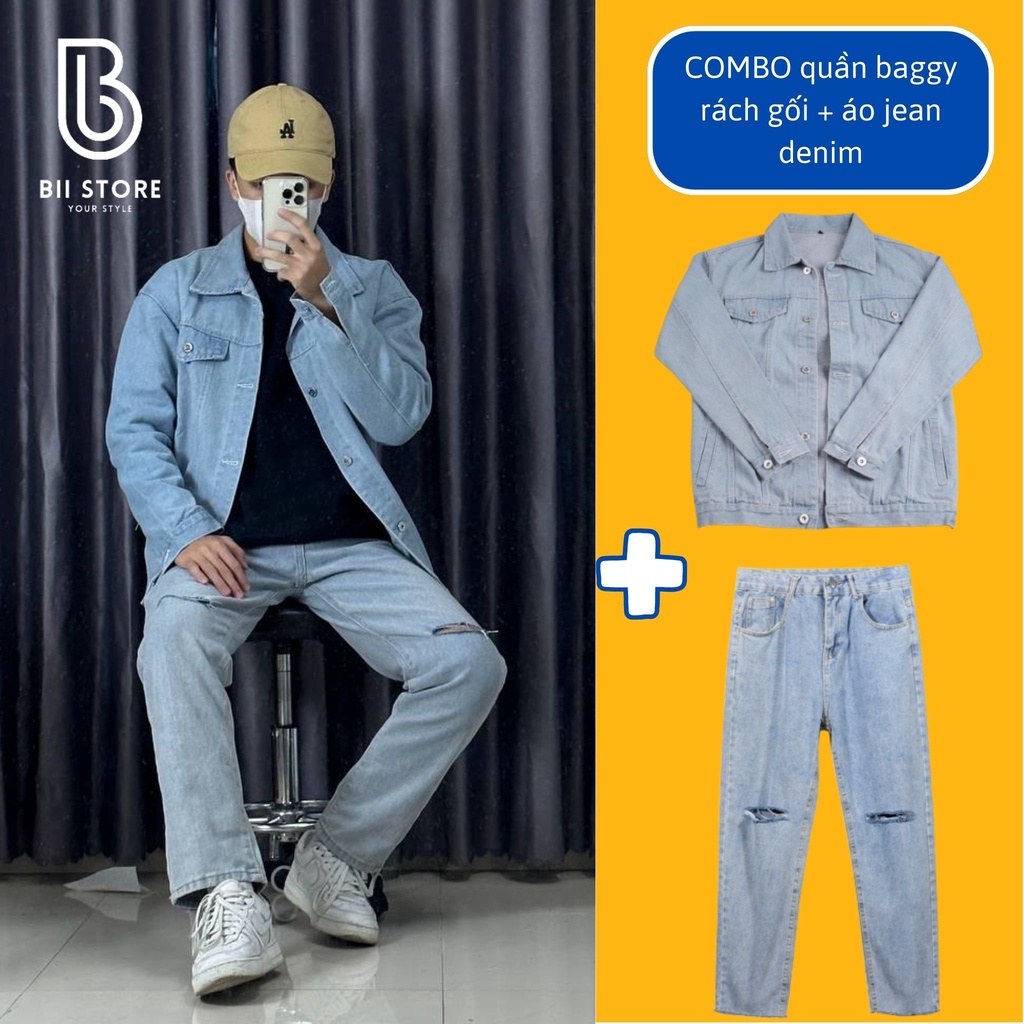 Bộ Jean Nam Chất jean Denim, Dày Dặn, Trẻ Trung Năng Động, Set quần baggy nam + áo khoác jean nam BMXCB