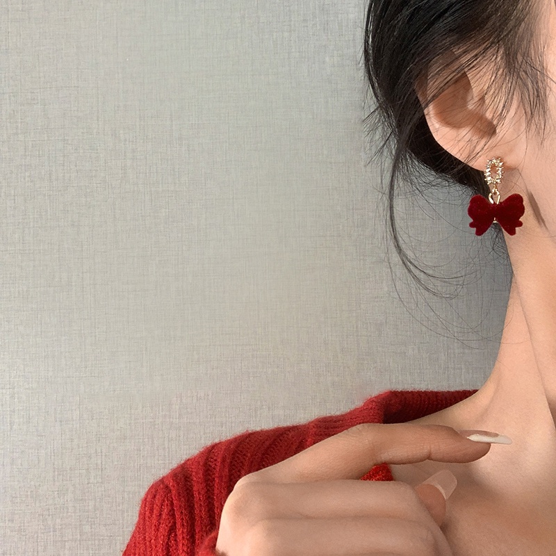 Bông Tai Hình Hoa Thắt Nơ Đỏ Phong Cách Trung Hoa Thời Trang Cho Nữ