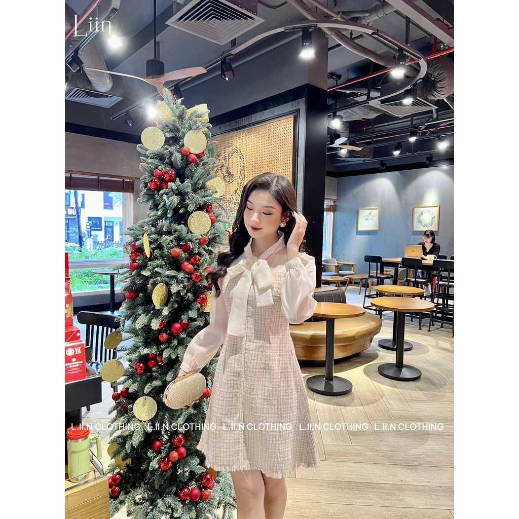 Đầm dạ tweed phối tơ tiểu thư Liin Clothing D6707