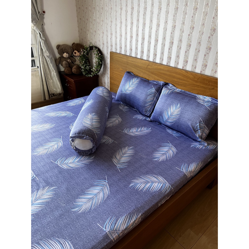 Bộ ga thun lạnh Lông hạc xanh 4 món ga thun hàn quốc chuyên dra thun lạnh đủ kích thước ga nệm 1m6, 1m8