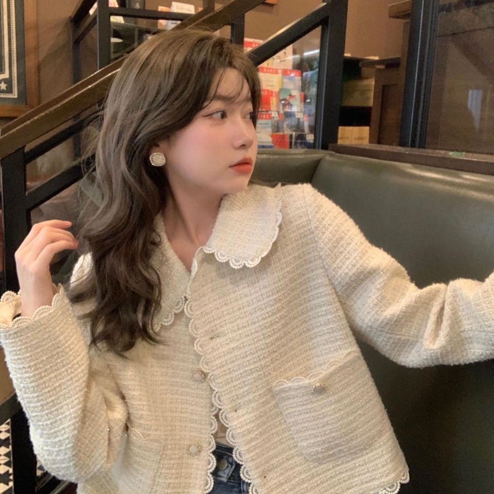 áo khoác dạ tweed nữ dáng ngắn bigsize croptop dáng dài lông hàn quốc dài big size có mũ caro áo dạ tweed áo khoát nữ áo ấm nữ Áo Khoác Dáng Ngắn Cổ Búp Bê Thời Trang Mùa Thu Hàn Quốc 2021 Cho Nữ