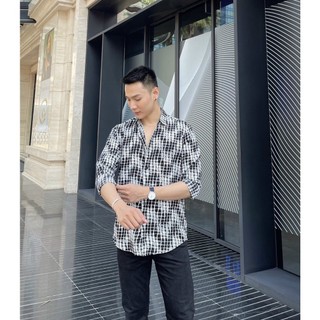 áo sơ mi lụa nam dài tay họa tiết lưới