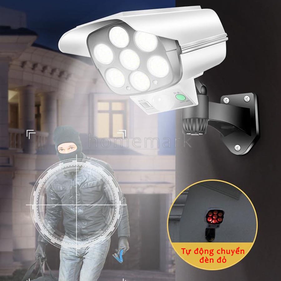 Đèn Cảm Biến Ánh Sáng Pin Năng Lượng Mặt Trời, Đèn Giả Camera Chống Trộm, Chống Nước, Tiết Kiệm Điện, Có Điều Khiển