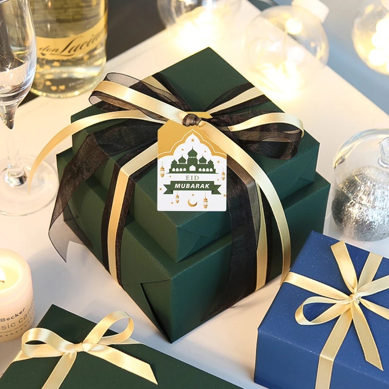Set 48 Thẻ Giấy Treo Hộp Món Tráng Miệng Kèm Dây Thừng In Họa Tiết Eid al Fitr DIY Trang Trí Lễ Hội
