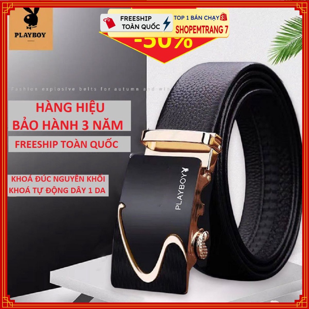 [HÀNG HIỆU] Thắt Lưng Da Nam Khóa Tự Động Cao Cấp Dây Nịt Nam Da Bò 100% Chính Hãng PLAYBOY Mạ Vàng Bạc Nam Tính GC35599