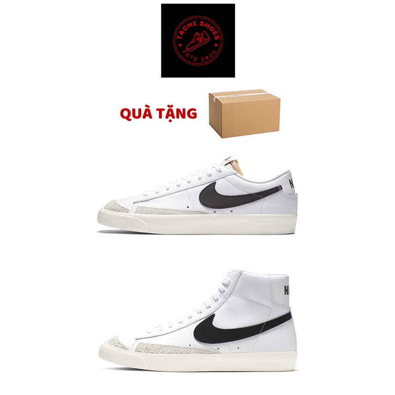 Giày Nike Blazer Low, Mid 77 Vintage White Black - Giày Sneaker Nam Nữ Trắng Đen Cổ Thấp, Cao Thể Thao Full Box Bill