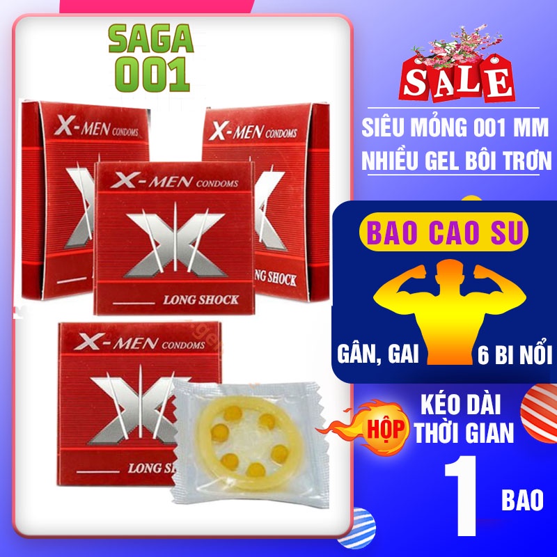 Bao cao su siêu mỏng gắn bi kéo dài thời gian, nhiều gel bôi trơn, bcs Xmen 6bi lớn - hộp 1 chiếc