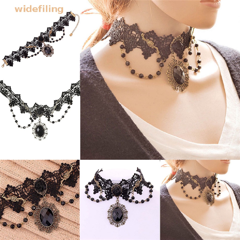 Vòng Cổ Choker Bản Rộng Họa Tiết Hoa Hồng Đen Phong Cách Gothic Thời Trang