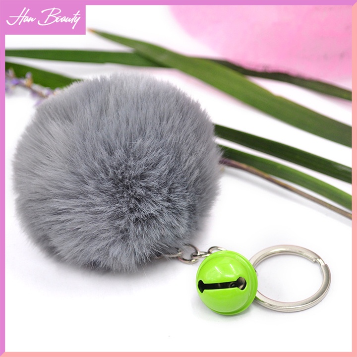 Móc Khóa Bông Xù Lông Tròn 8cm Mềm Mại Có Chuông Lục Lạc Treo Túi Xách Balo Chìa Khóa hanbeauty