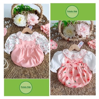 Bodysuit Hồng Hoa Đào Cổ Ren, Body Dứa Xô Muslin Xinh xắn Cho Bé Sơ Sinh (tặng kèm mũ)