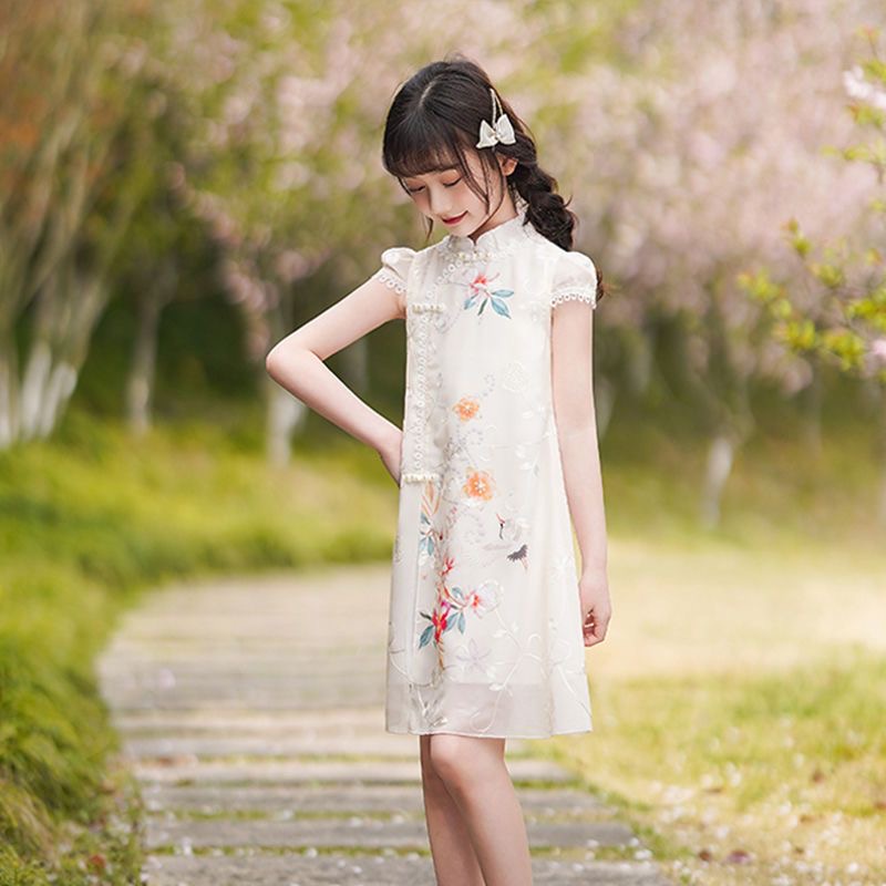 Babyfair Váy Sườn Xám Cho Bé Gái Phong Cách Trung Hoa Voan Mềm Mại Thoải Mái Qipao Mùa Hè