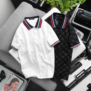 Áo Thun Nam Polo Có Cổ Tay Ngắn Phối Họa Tiết, Vải Cotton Cao Cấp
