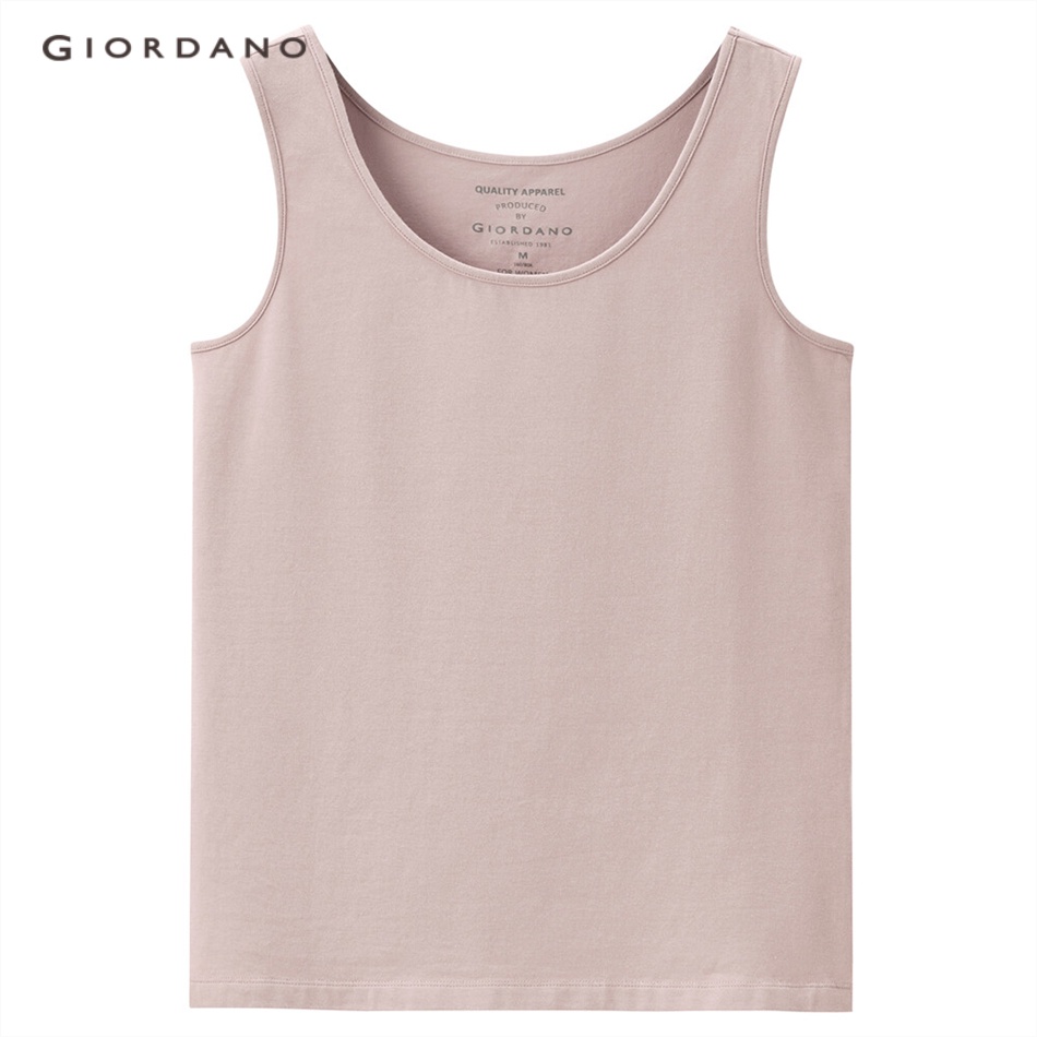 Áo tank top GIORDANO 05323250 co giãn cổ tròn ôm vừa vặn màu trơn dành cho nữ