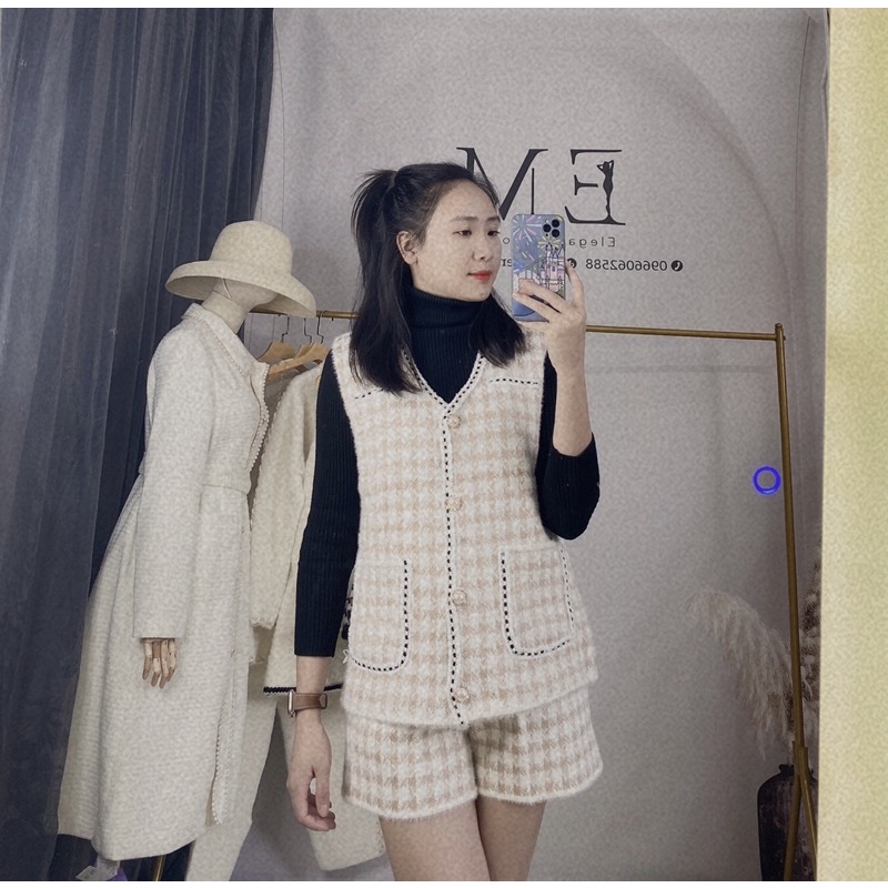 Set gile áo quần len lông thỏ mùa đông diện tết đi chơi