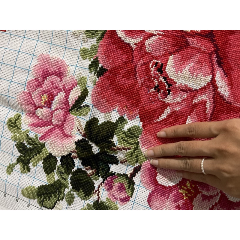 Thanh Lý Tranh Thêu Chữ Thập Thành Phẩm Hình Hoa Mẫu Đơn