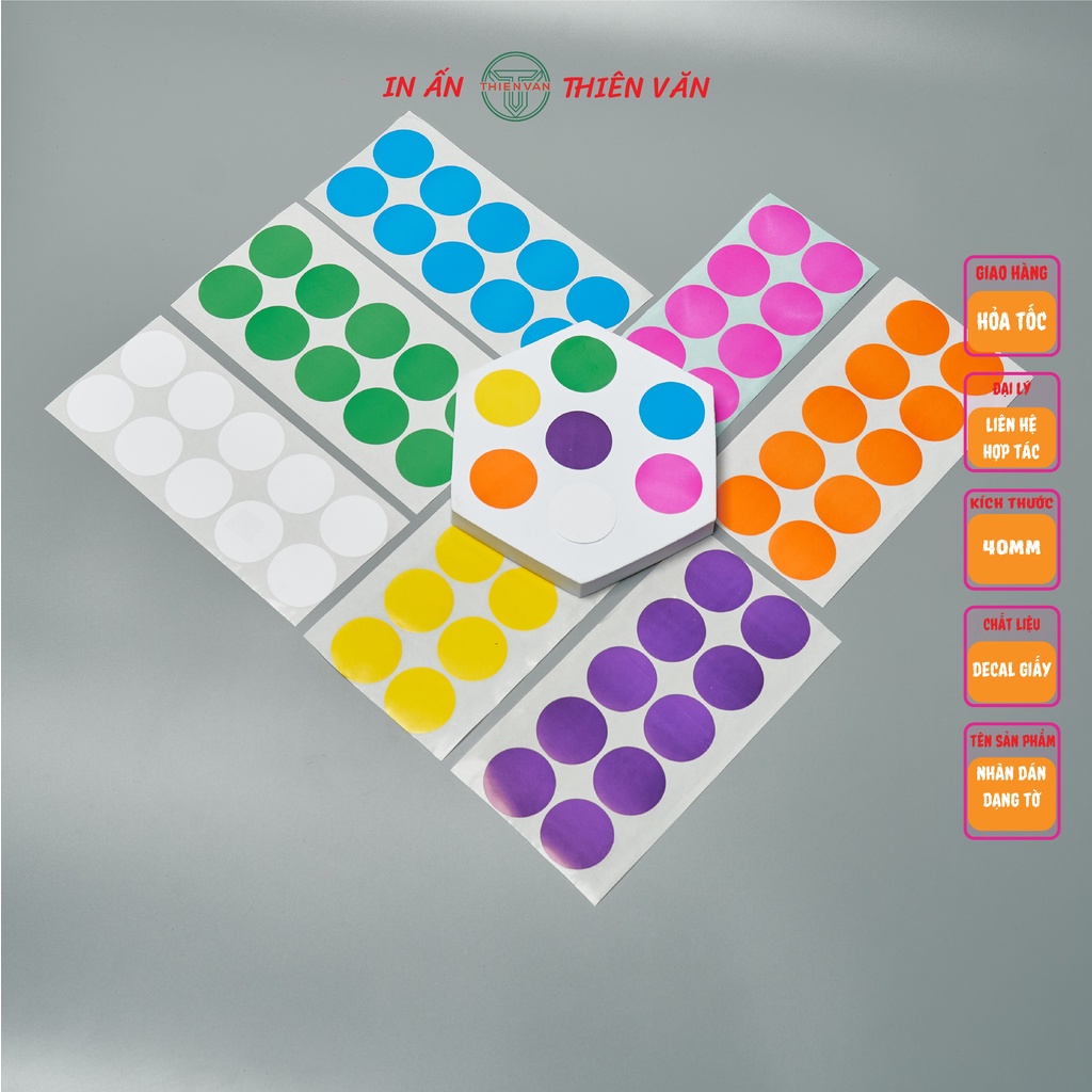 Nhãn Dán Tem Tròn Chấm Bi Thiên Văn, Phi 15mm - 20mm - 30mm - 40mm - 50mm - tem đánh dấu, tem dán lỗi, tem phân loại