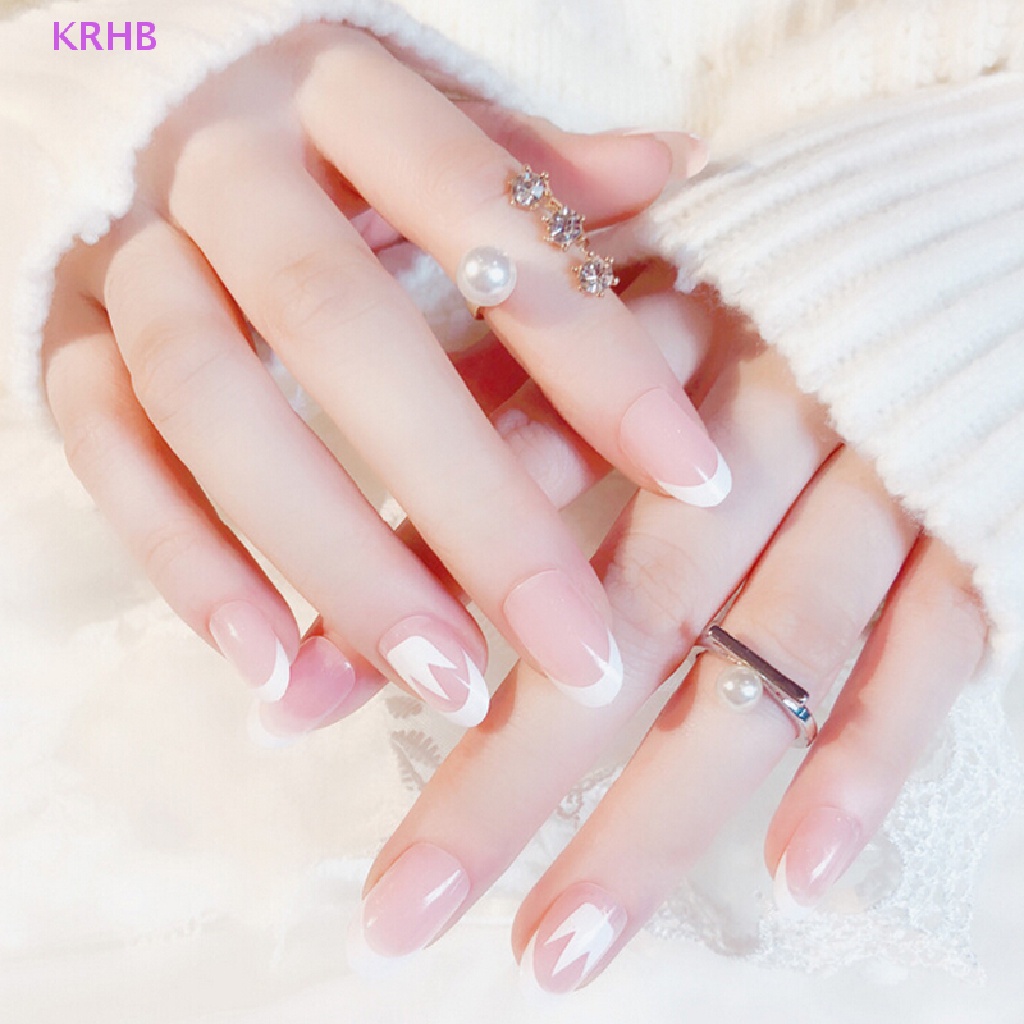 Bộ 24 Móng Tay Giả 3d Kiểu Pháp Cho Cô Dâu Mới